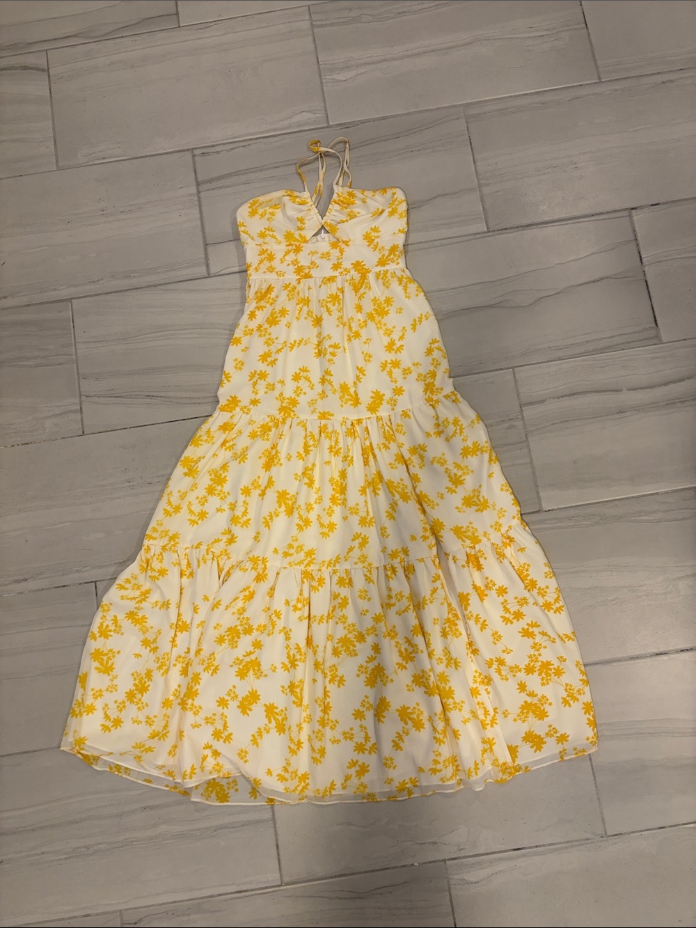 Showpo Yellow and White Floral Maxi Dress With Leg Cut Out